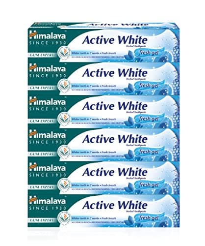 Image of Himalaya Active White Gel |Herbal Vegetarian Toothpaste with Fruit enzymes for Teeth whitening |Anti-Germ |for Strong Teeth and Gums | Paraben and Bleach Free -75ml (Pack of 6)