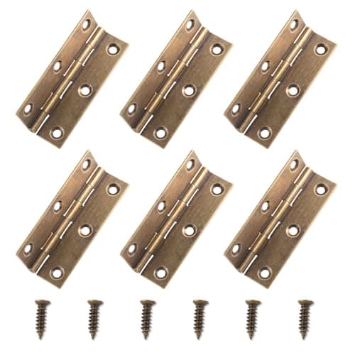 Image of Tycoonest 6Pcs Brass Door Hinges 1.5 Inch with Screws, Decorative Antique Bronze Vintage Folding Butt Hinges for Doors Windows Cabinets Wooden Boxes