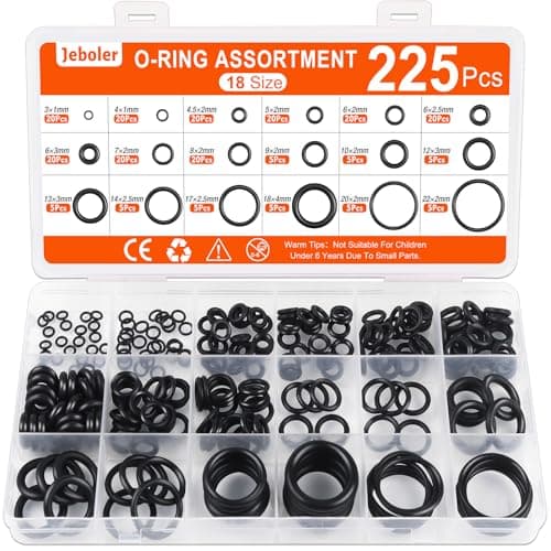 Image of 225 Pcs O Rings Set, Ø 3-22 mm Universal O-Ring Gaskets Seal Assortment Kit, Nitrile Pressure Washers Gasket Rings for Mixer Tap, Plumbing, Automotive, Air and Gas Sealing Repair - 18 Sizes