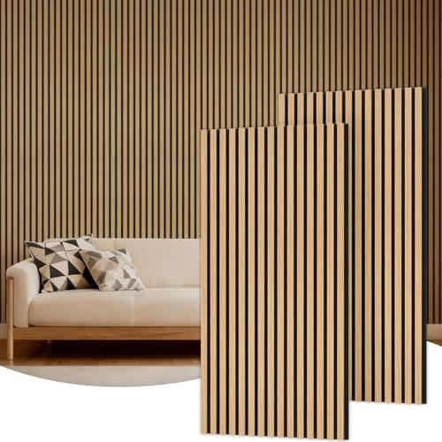Image of TONOR Wooden Acoustic Wall Panels, 2 Pack 120 x 60 cm (1,44m²) Wood Panels for Walls as Sound Proofing Panels, Slat Wood Panelling for Decorative Wall Panels, Living Room, Bedroom, Office, Natural Oak
