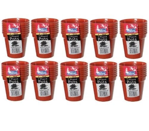 Image of 10 x 10cm 4" Plastic Terracotta Plant Pots Pack of 7 Garden Flowers Plants