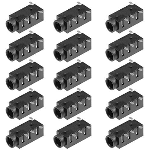 Image of sourcing map 15Pcs PCB Mount 3.5mm 4 Pin Socket Headphone Stereo Jack Audio Video Connector Black PJ320D
