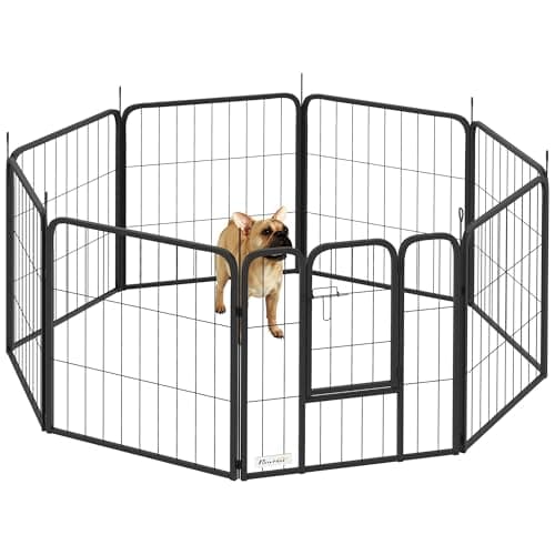 Image of PawHut Dog Pen, 8 Panel Puppy Pen, Steel Dog Playpen, for Small Breeds, 60cm Tall, Black