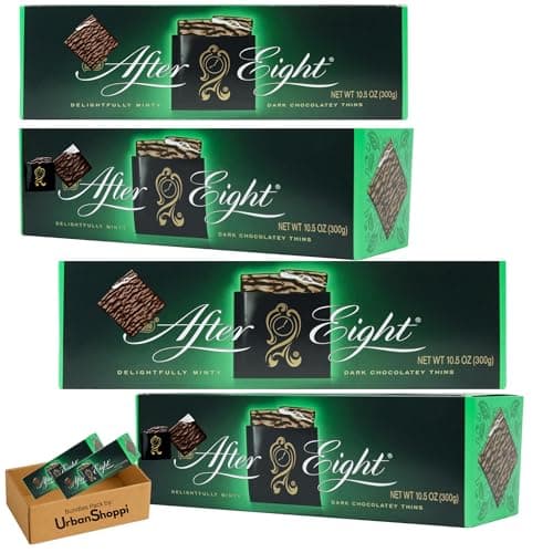 Image of After Eight Dark Mint Chocolate Box 300g – Wafer Thin Mints with Peppermint Fondant, Classic British After Dinner Treat, Bundle by UrbanShoppi (Pack of 4)
