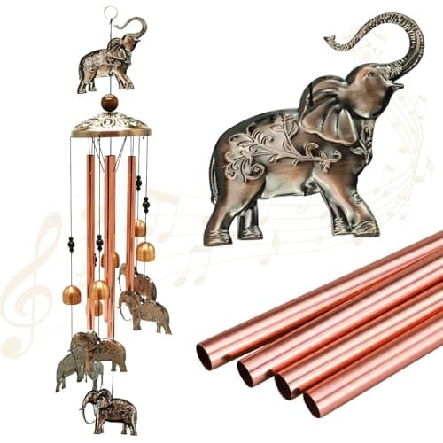 Image of KZNKZN Wind Chimes, Elephant Wind Chimes, Elephant Gifts, Outdoor Decorative Wind Chimes, Vintage Memorial Wind Chimes Friends, Gifts for Elders, Elephant Copper Ornament Birthday