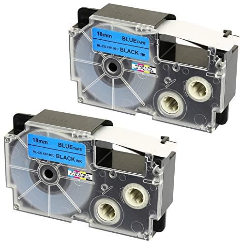 Image of 2X Compatible Ribbon Label Tapes XR-18BU XR-18BU1 Black on Blue 18mm x 8m Replacement for Casio KL-60 100 100E 120 200 200E 300 750 780 820 2000 7000 7200 7400 8100 8200 P1000 C500 CW-L300 Label