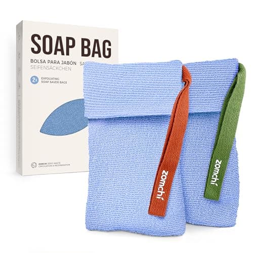 Image of ZOMCHI 2 Pieces Soap Bags for Soap Bars, Exfoliating Soap Saver Pouch for Body Wash (Blue, Gentle Exfoliation)