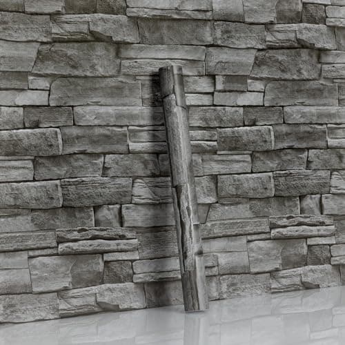 Image of Hode Self Adhesive Wallpaper 44x300cm, Grey Brick Effect Wallpaper, Grey Vinyl Wrap for Bedroom, Kitchen, Living Room Wall Vinyl Covering Contact Paper