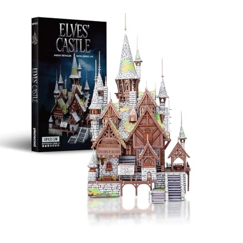 Image of Piececool Metal 3D Puzzle Elves' Castle 3D Metal Model Kit, High difficulty Diy Craft Jigsaw Set for Adults to Build, Great Gifts for Birthday Christmas, Assembly is required, Difficulty level 3