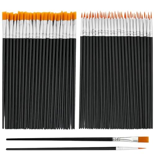 Image of 100 PCS Paint Brush Set for Art, Flat and Round Pointed Small Paint Brushes Black Art Brushes, Paintbrushes Suitable for Watercolor Painting Oil Painting Model Nail