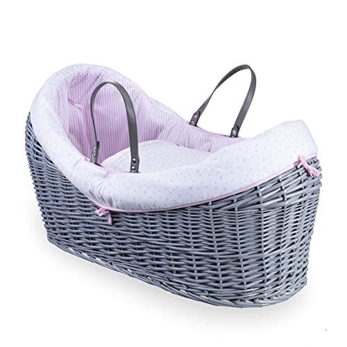 Image of Clair de Lune Stars & Stripes Grey Wrapover Noah Pod - Baby Moses Basket -Pink