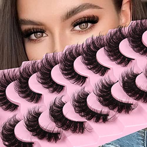 Image of JIMIRE Eyelahes D Curl Faux Mink Lashes Fluffy Cat Eye 20MM Dramatic False Eyelashes Look Like Eyelash Extensions Cat Eye Lashes Wispy Full Eyelashes 7 Pairs Pack