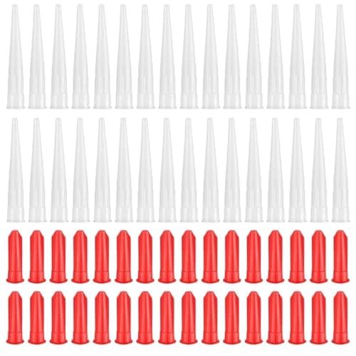 Image of 32 Sets Silicone Sealant Nozzles, Silicone Tube Nozzles Caps with Screw Caps Red, Silicone Cartridge Nozzles Caulking Nozzles, Caulk Nozzles Applicator for Mastic Finishing Sealing Caulking Tips