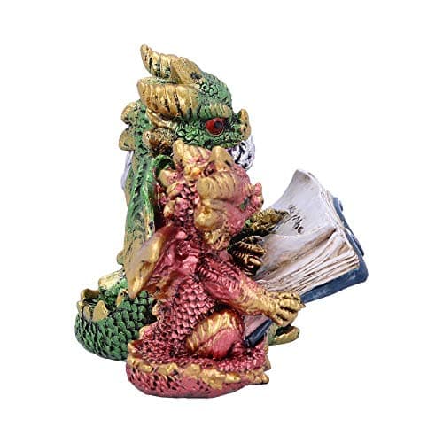 Image of Nemesis Now U5026R0 Tales of Fire Reading Book Dragon Figurine, Polyresin, Multi-Coloured, One Size, Retro-tri Color
