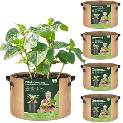 Image of T4U 5-Pack 15 Gallon Fabric Plant Grow Bags, Heavy Duty Smart Growing Bag with Handle, Thickened Breathable Nonwoven Growbag Planter, Large Fabric Pots for Potato Tomato Vegetable Bonsai Tree Outdoor