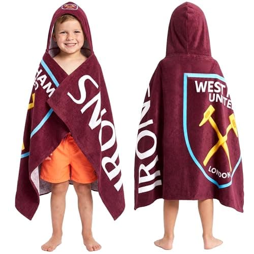 Image of West Ham United FC Hooded Towels for Boys, Cotton Bath & Beach Towel Poncho, Soft & Absorbent Hooded Kids Shower Swimming Wrap & Changing Robe, Shower, Pool & Holiday Essentials (Burgundy West Ham)