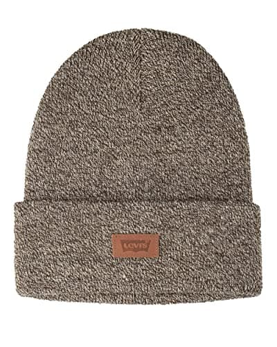 Image of Levi's Unisex's Classic Knit Cuffed All Season Beanie Hat, Marled Brown, One Size