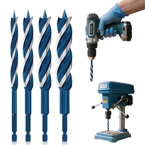 Image of 4 pcs Brad-Point Drill Bits, VEINARDYL Carbon Steel Four-pointed Drill Bit for Wood, Compressed Board, Plastic, Rubber - 155mm Length, 6/8/10/12mm Dia