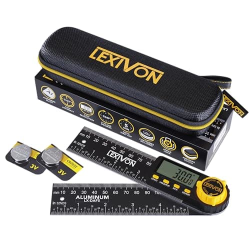 Image of LEXIVON Aluminum Digital Angle Finder Gauge, 5-inch/130mm Multi-Purpose Protractor, Includes XL Display and Rugged Zippered Pouch (LX-DAF5)