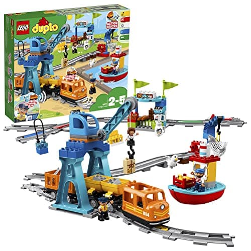 Image of LEGO DUPLO Town Cargo Train Set with Sound & Light, Direction & Stop Action Bricks, Push & Go Motor and Moving Crane Toy, Gifts for 2-5 Year Old Kids, Boys & Girls 10875