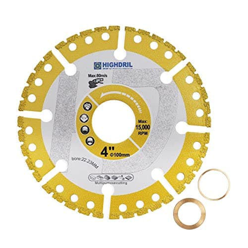Image of HIGHDRIL Diamond Metal Cutting Disc - 100mm/ 4inch Heavy Duty All-Purpose Cutting Disc for Rebar Sheet Metal Angle Iron Stainless Steel Granite Marble