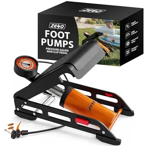Image of ZENO Bicycle Foot Pump Single Piston Bike Floor Pumps with Accurate Pressure Gauge 160PSI Aluminium Body, Smart Valve Head for Bike Tire & Ball - Needle Included