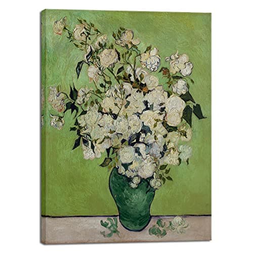 Image of Wieco Art A Vase of Roses Canvas Prints Wall Art by Van Gogh Classic Artwork Famous Oil Paintings Reproduction on Canvas for Bedroom Home Decor Modern Wrapped Flowers Pictures