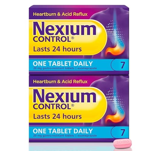 Image of Nexium Control Heartburn & Indigestion Tablets for Acid Reflux Relief, Gastro-Resistant Esomeprazole Tablets, 20mg, 7 Count (Pack of 2)