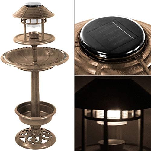Image of BRONZE OUTDOOR BIRD FEEDER BATH SOLAR LIGHT WEATHER RESISTANT GARDEN HOTEL NEW