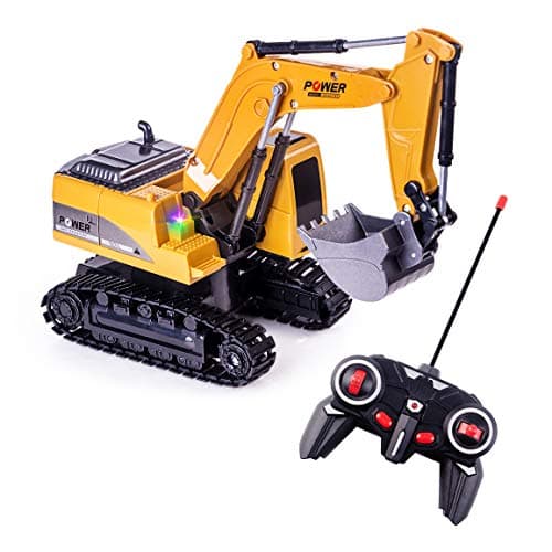Image of Highttoy Remote Control Excavator Digger Toys for Kids, RC Digger Tractor Toys for Boys Age 3 4 5 6 7 8 Gifts, 1:24 Scale 6 Channel Diecast Remote Control Digger Toy with Led & Sound