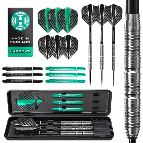 Image of Harrows NX Elite 90% Tungsten Steel Tip Darts Set I 21g to 26g All Weights Available I Huge 17pcs Bundle with Supergrip Shafts, Quantum Flights & Travel Case (24g)