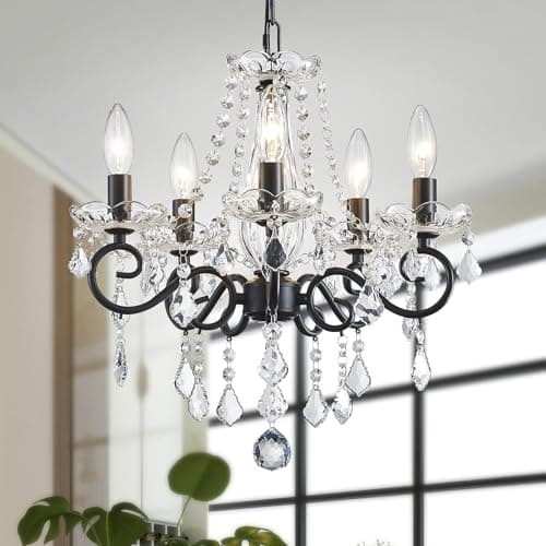 Image of WUZUPS Crystal Candle Chandelier Pendant Flushmount Ceiling Light Modern Lighting Fixture for Bedroom Hallway Bar Kitchen Bathroom, H42 W43, Black, E14 Base