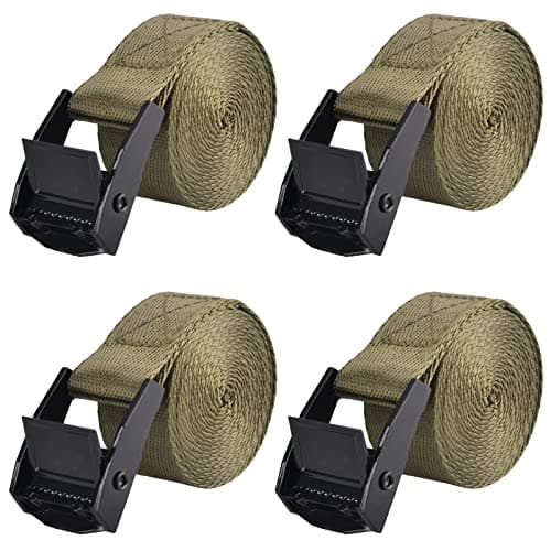 Image of TRIWONDER Cam Buckle Tie Down Straps 4 Pack, 1m x 25mm Heavy Duty Lashing Straps with Quick Release, Adjustable for Truck, Motorcycle, Cargo, Trailer, Luggage (Green)