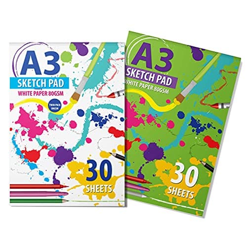 Image of G4GADGET 2 Packs of A3 Sketchbook Drawing Paper - Kids Coloring Book and Art Paper - Easy to Use Doodle Pad with 80 GSM 30 Sheets Each Total 60 Sheets,Packaging May Vary