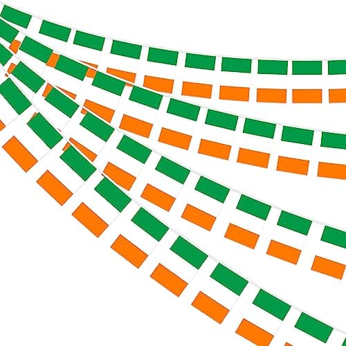 Image of AhfuLife Irish Flag Bunting 30pcs Flags for St. Patrick's Day Party Decorations, 10m Double Sided Ireland Bunting for Six Nations Rugby Euro World Cup Football Party Street Decorations (2 Packs)