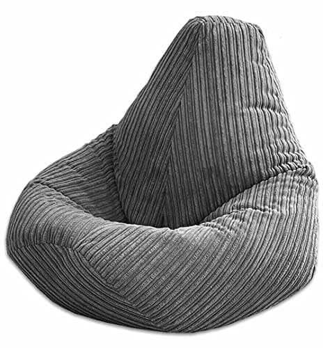 Image of Beautiful Beanbags - Jumbo Cord Beanbag Chair, Large Plush Jumbo Cord High Back Lounger, Recliner (Grey)