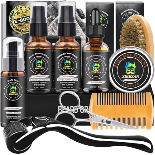 Image of Beard Growth Kit w/Beard Wash,2 Pack Beard Growth Serum,Beard Growth Oil,Beard Balm,Comb,Brush,Scissor,Bag,E-Book,Beard Care Grooming Kit Christmas Stocking Fillers Gifts for Men Him Dad Husband