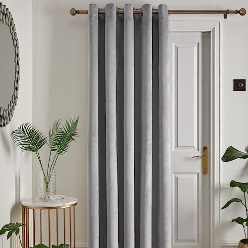 Image of Laurence Llewelyn-Bowen Silver Velvet Blackout Curtain W66 x L84" – 1 Panel – Thermal & Soundproof Eyelet Drapes – Silver Grey Bedroom Curtain – Montrose Collection – Luxury Heavyweight Window Decor