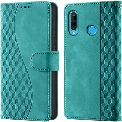 Image of For Huawei P30 Lite Wallet Case with Card Holder, RFID Blocking Credit Slots Kickstand Shockproof Phone Cover Fit For Huawei P30 Lite Phone Case Turquoise