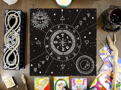 Image of Altar Cloth 12 Constellation Ouija Board Witchcraft Alter Tarot Spread Top Cloth Wiccan Square Spiritual 18 by 18 Sacred Cloth (12 Constellation)