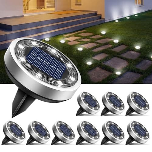 Image of btfarm Solar Lights Outdoor Garden, 10 Pack Solar Ground Lights, 8 LED Solar Disk Lights Outdoor IP65 Waterproof for Garden Pathway Lawn Patio Yard Landscape (Cool White)