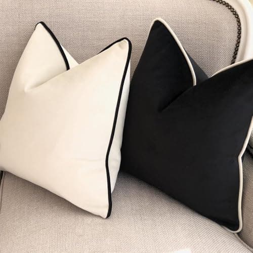 Image of Velvet Cushion Covers, square Throw Pillow Cases, Decorative Machine Washable Sofa bedroom couch living room (Black and White, 20" x 20" (Pack of 2))