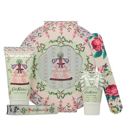 Image of Cath Kidston Hand Cream 30ml, Cuticle Cream 15ml, Emery Board and Nail Clippers in Tin, Manicure Set, Shea Butter, Moisturiser, Travel Size, Vegan and Cruelty Friendly, Beauty Gift For Her