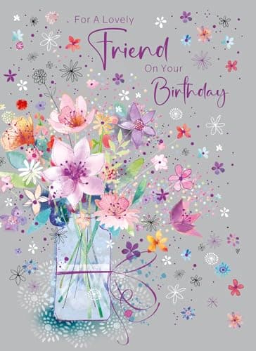 Image of Cherry Orchard | To a Lovely Friend Birthday Card | Flowers & Confetti | Birthday Card for Friend | Gold foil Finish | Complete with Envelope