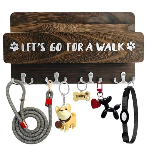 Image of Dog Lead Hook, Wood Dog Lead Hooks Wall Mounted, Key Hangers with 4 Double Key, Can Hold Dog Leash, Keys and Treats, Wooden Key Holder Wall Mount for Entryway, Bedroom, Office (Brown)