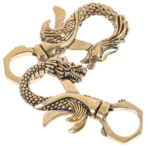 Image of FRCOLOR Brass Key Rings 2Pcs Dragon Design with Carabiner Hooks for Couples and Backpack Accessories