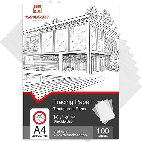 Image of Raimarket Premium Tracing Paper A4 Pack – 100 Sheets, 9x12 Inches – Ideal for Drawing, Sewing & Architectural Drafting – 60gsm Transparent Trace Papers