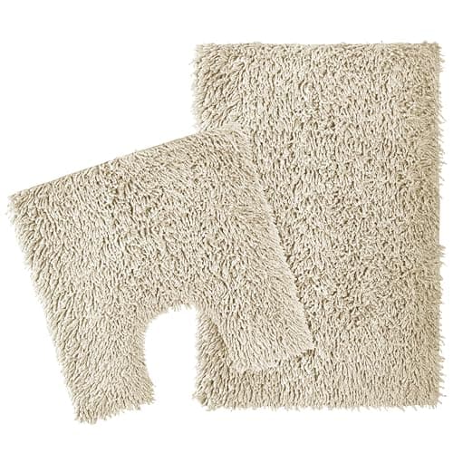 Image of Olivia Rocco Como 2 Piece Bath Mat & Pedestal Set Non-Slip Backing Super Absorbent Toilet Bathroom Mats Sets, Natural