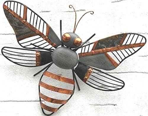 Image of Animal Crackers 31cm Grey/Copper metal HONEY BEE wall art garden ornament sculpture decoration