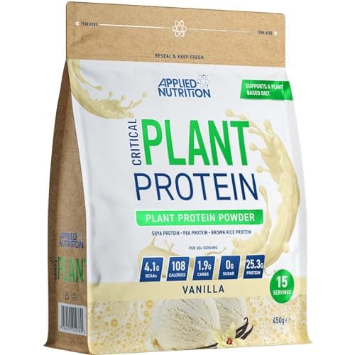Image of Applied Nutrition Plant Protein Powder – Critical Plant Vegan Protein Shake with SOYA, Pea, Brown Rice Proteins & Essential Amino Acids - Dairy-Free Gym Supplement (450g - 15 Servings) (Vanilla)